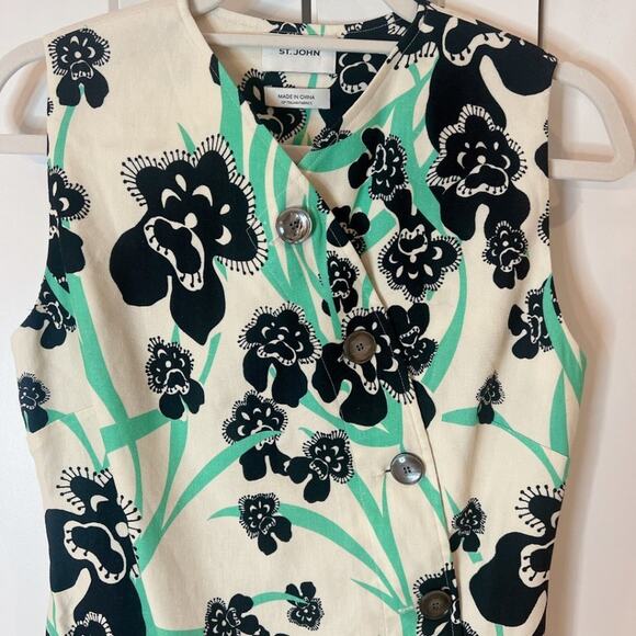 ST. JOHN Orchid Fever Print Twill Belted Button Dress Chamomile Multi Floral | 4 - Picture 9 of 9